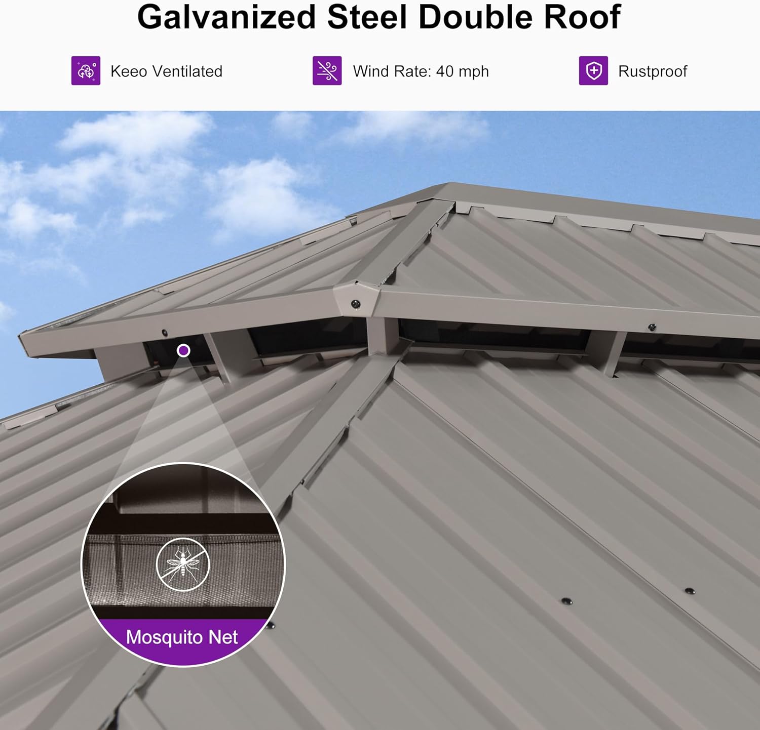 10' x 12' Outdoor Hardtop Gazebo, Champagne Aluminum Gazebo with Galvanized Steel Double Roof