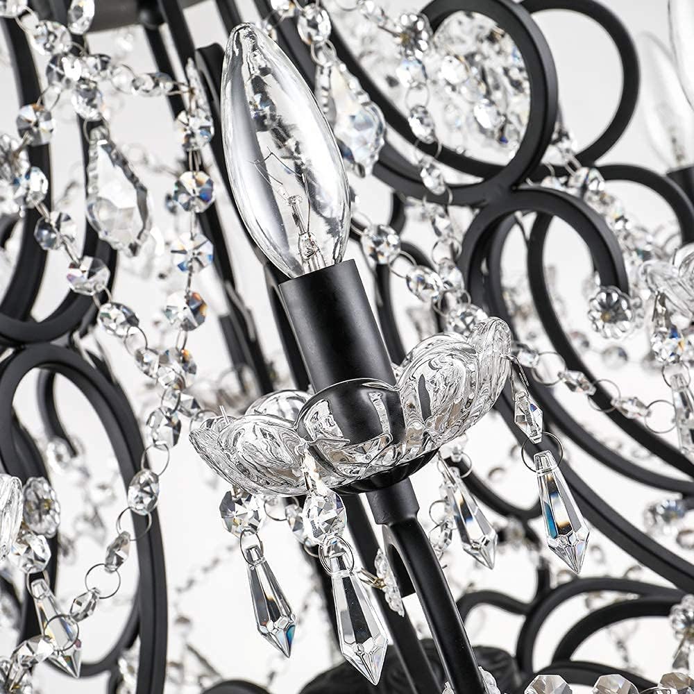 10 Lights Crystal Chandelier, Modern Candle Pendant Light, K9 Raindrop Hanging Lighting Fixture, Adjustable Chain for Living Room, Bedroom, Dining Room, Kitchen Island, Black