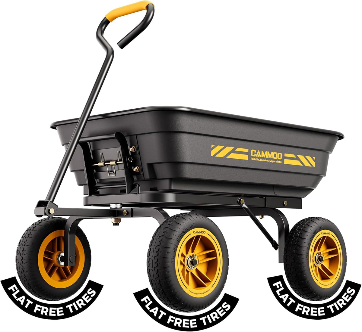 10-in NO-Flat Tires 600lb Garden Dump Cart 4 Cu.Ft. Wheelbarrow | Garden Wagon Quick-Release Dumping Garden Cart