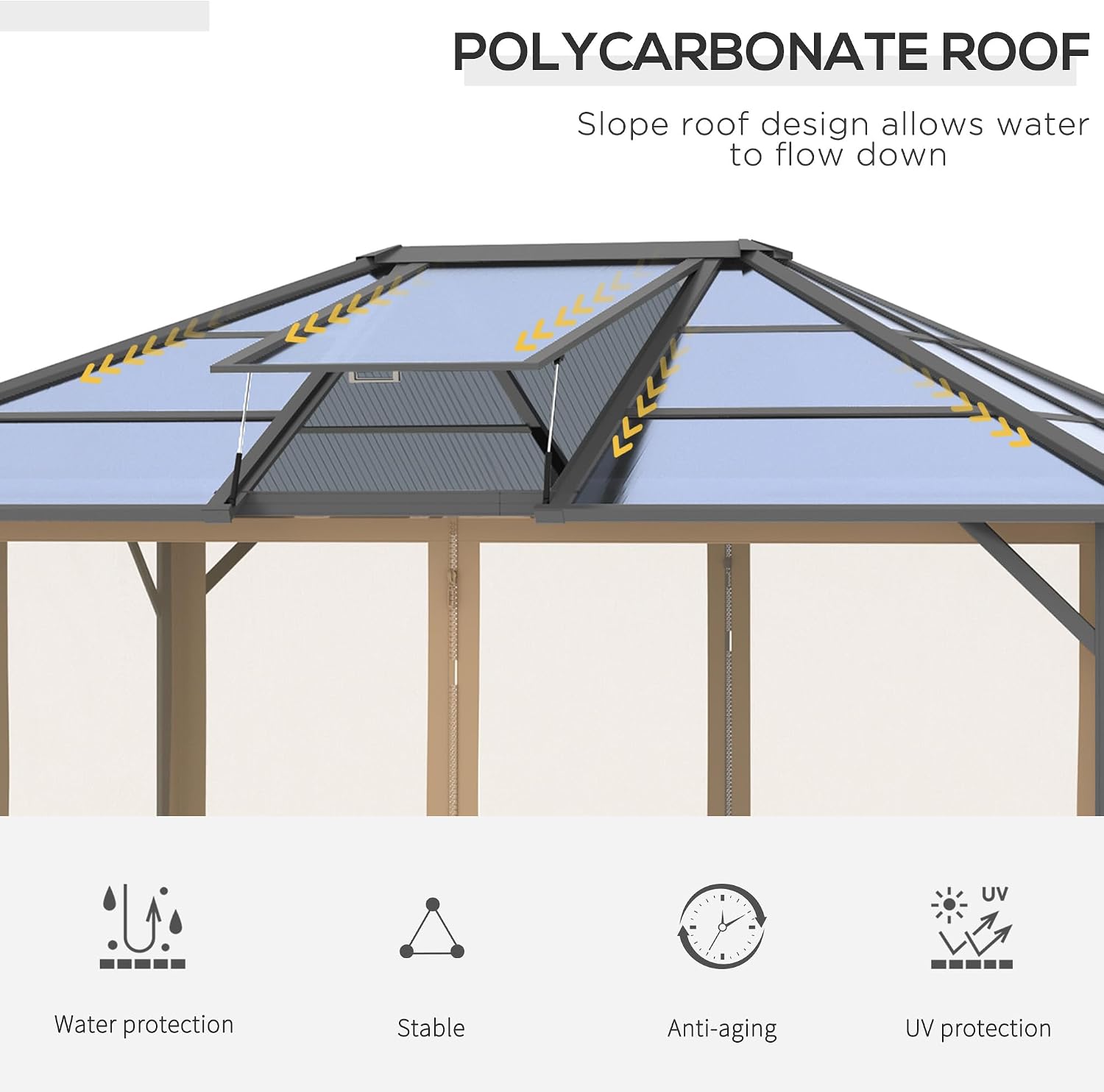 10' x 12' Hardtop Gazebo Canopy with Polycarbonate Roof, Aluminum Frame