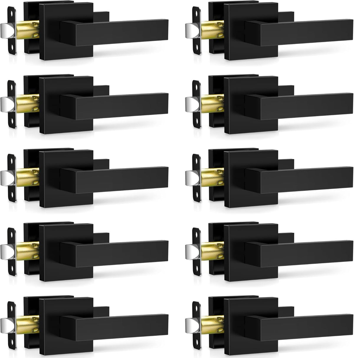 10 Pack Matte Black Door Handles Interior, Passage Door Knobs Closet Door Levers