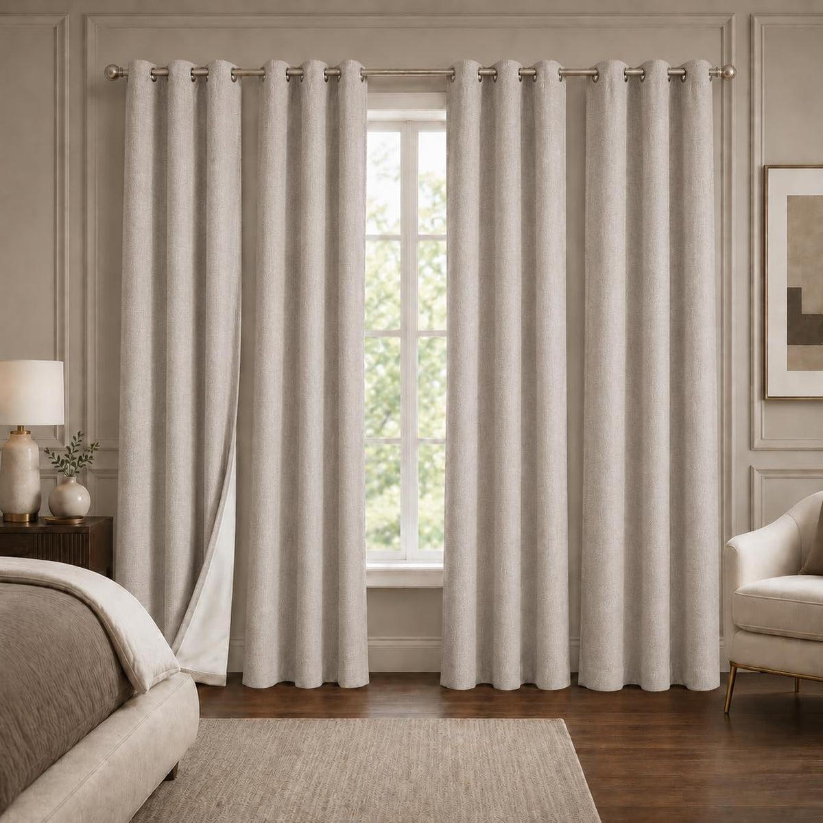 100% Blackout Curtains Set of 4 Panels, Grommet Drapes, Thermal Insulated and Noise Reducing Room Darkening Curtains