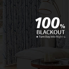 100% Blackout Curtains, Blue White Tree Curtains, Grey Farmhouse Room Darkening Window Curtains