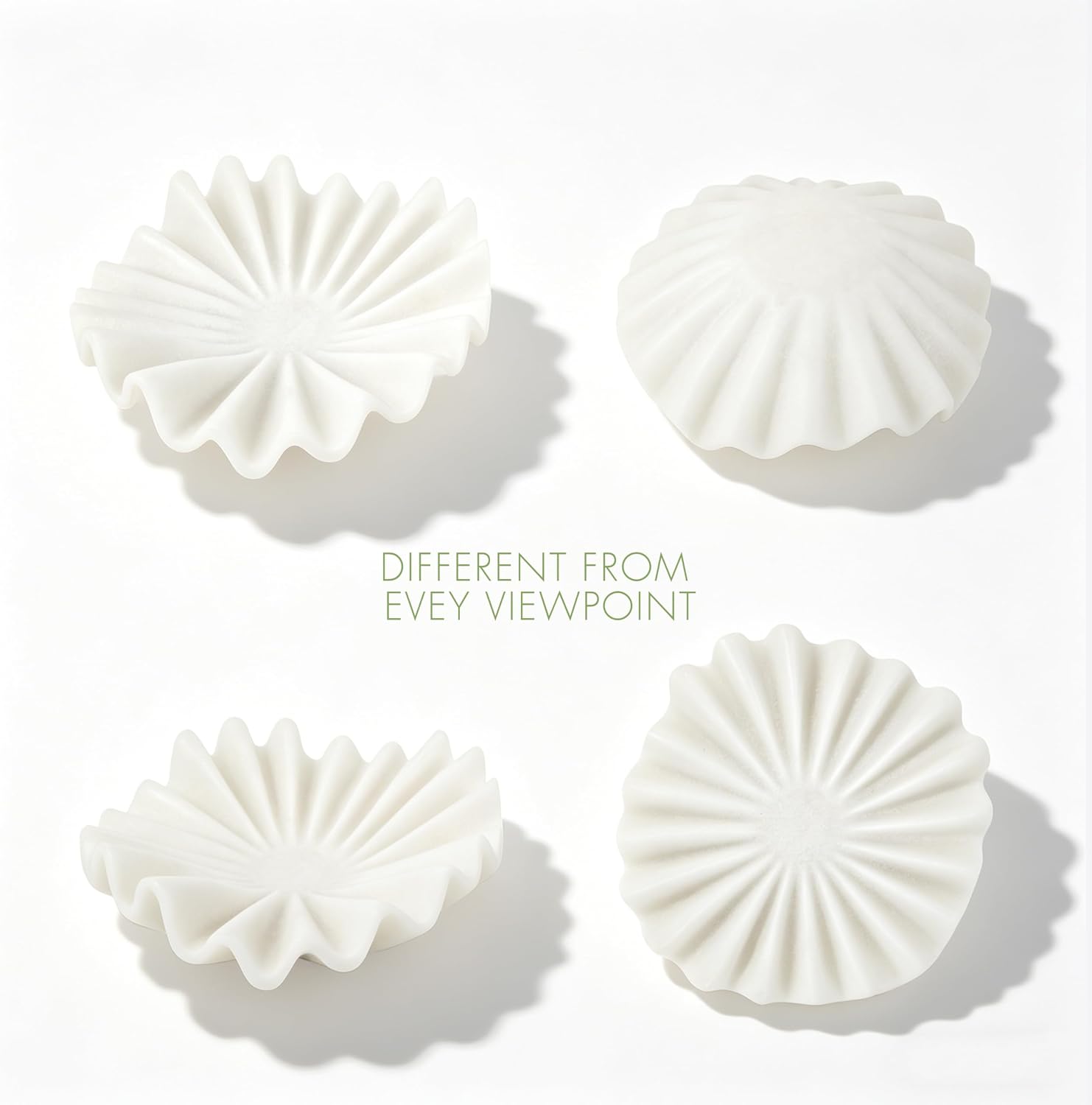 10 Inch Decorative Bowl, White Marble Style Centerpiece | Ruffled Wavy Tray Decor for Modern Home Coffee Table
