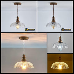 1-Light Pendant Light with Oil Rubbed Bronze Metal Glass Shade and Adjustable Cord Industrial Ceiling Hanging Light