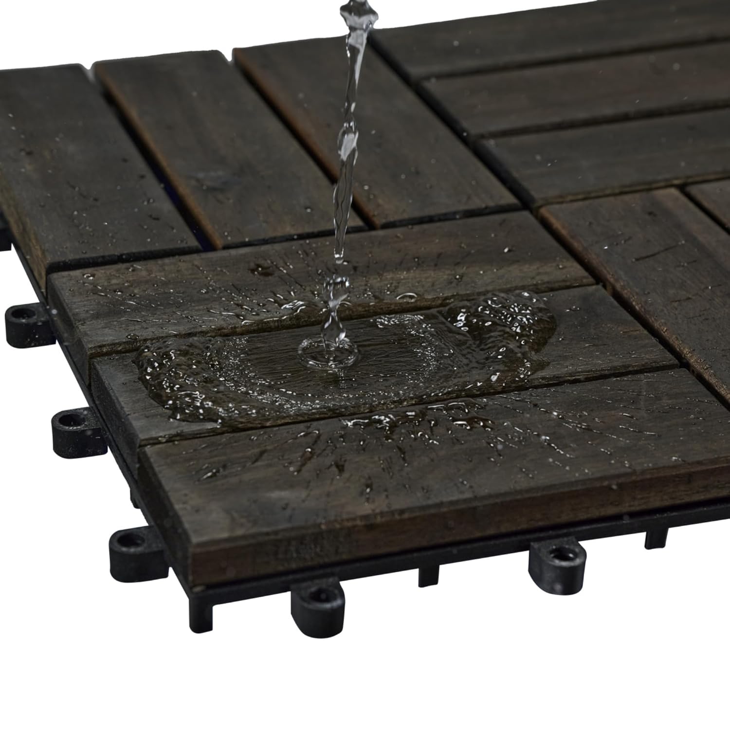 10 Pcs Outdoor Interlocking Deck Tiles, 12"x12" Acacia Wood Tiles for Patio, Porch, Balcony & Poolside, Checker