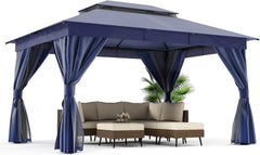 10'x13' Outdoor Gazebo, Metal Frame Heavy Duty Patio Canopy Tent Shelter with Double Roofs - Navy Blue