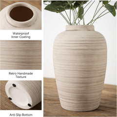 10 Inch Large Ceramic Vase Farmhouse Style Pottery Flower Vase | Handcrafted Rustic Ceramic Vase,Cream Ceramic