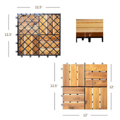 10 PCS Interlocking Patio Deck Tiles, 12 x 12in Acacia Hardwood Outdoor Flooring Tiles, 10 sq.ft Wood Composite Deck