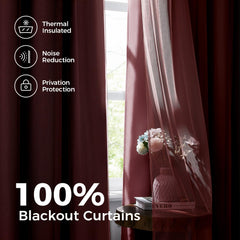 100% Blackout Curtains, Double Layer Pink Curtains, Black Out Curtain with Sheer Overlay, Room Darkening