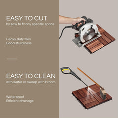 10 Pcs Deck Tiles, Patio Flooring - Outdoor Waterproof Acacia Wood Tiles for All Weather Use - Balcony, Backyard