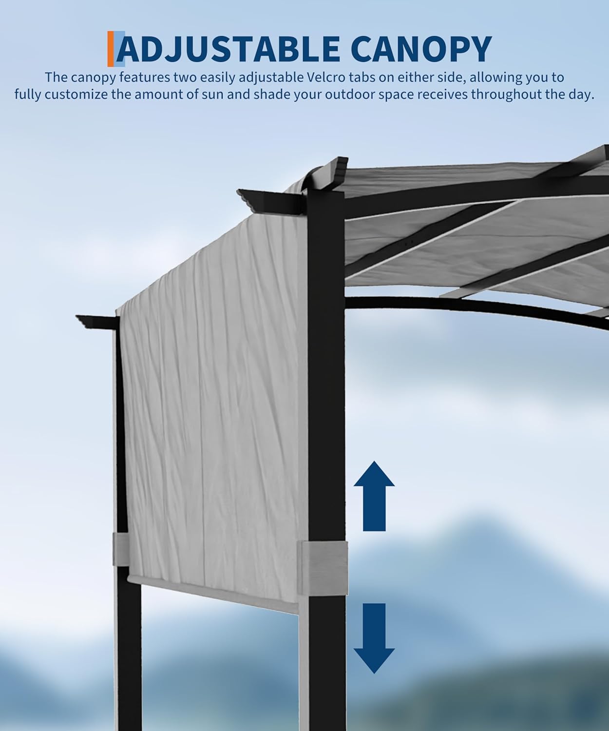 10 ft x 10 ft Outdoor Arched Pergola, Metal Gazebo with Retractable Sun Shade for Backyards, Lawn