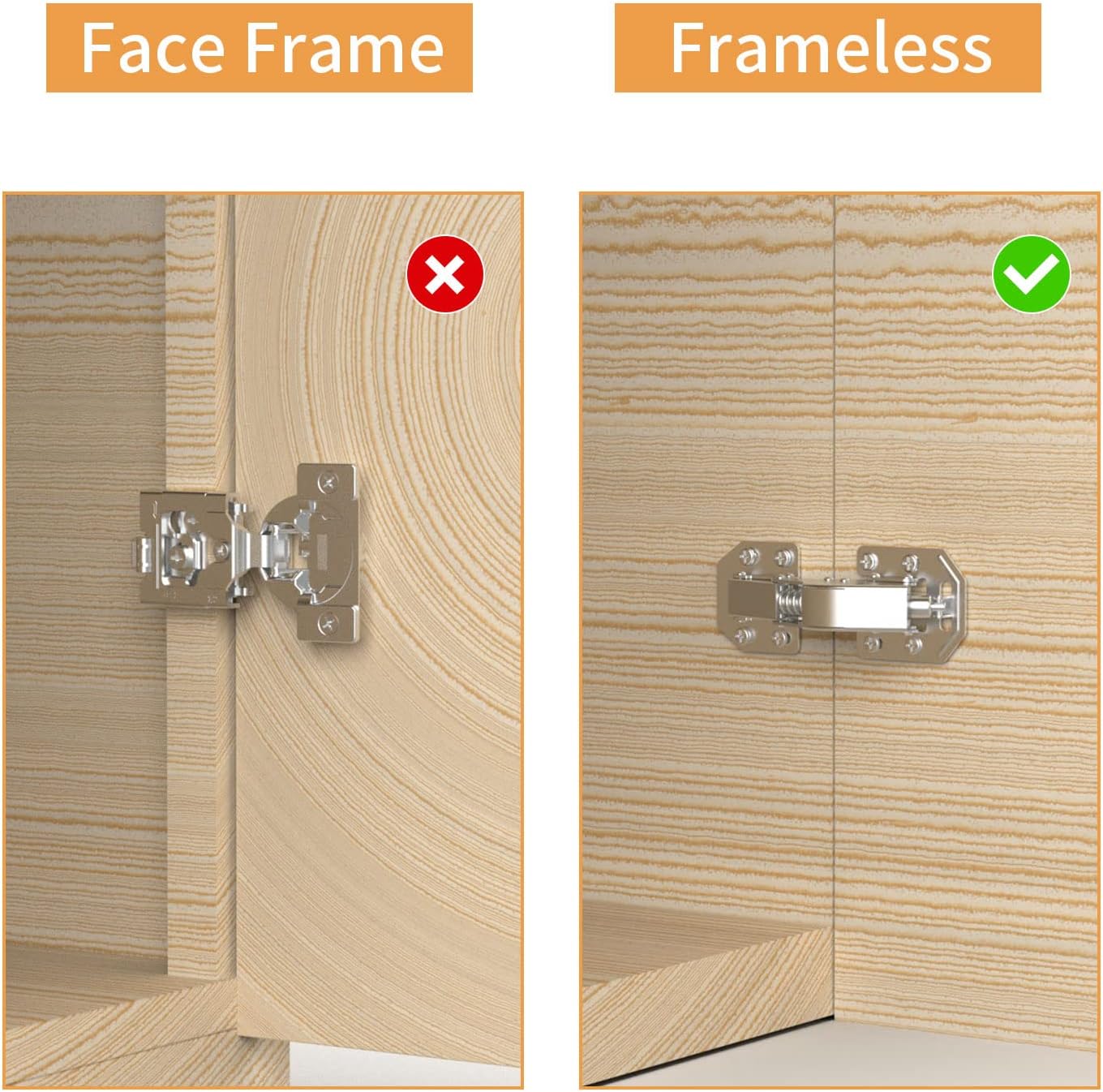 10 Pack 90 Degree Soft Close Surface Mount Spring Hinges, Easy Installation No Pre-drilled, Noiseless Frameless Hidden