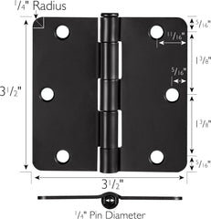 10-Pack 3.5-Inch x 3.5-Inch Interior Door Hinges with 1/4-Inch Radius, Matte Black, Heavy Duty Steel Construction