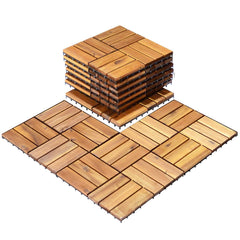 10 PCS Interlocking Patio Deck Tiles, 12 x 12in Acacia Hardwood Outdoor Flooring Tiles, 10 sq.ft Wood Composite Deck