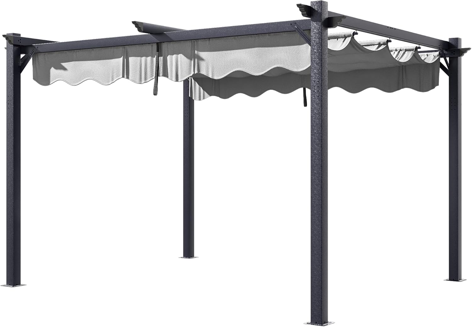 10'x12' Outdoor Pergola with Retractable Canopy, Patio Metal Heavy-Duty Gazebo Shelter