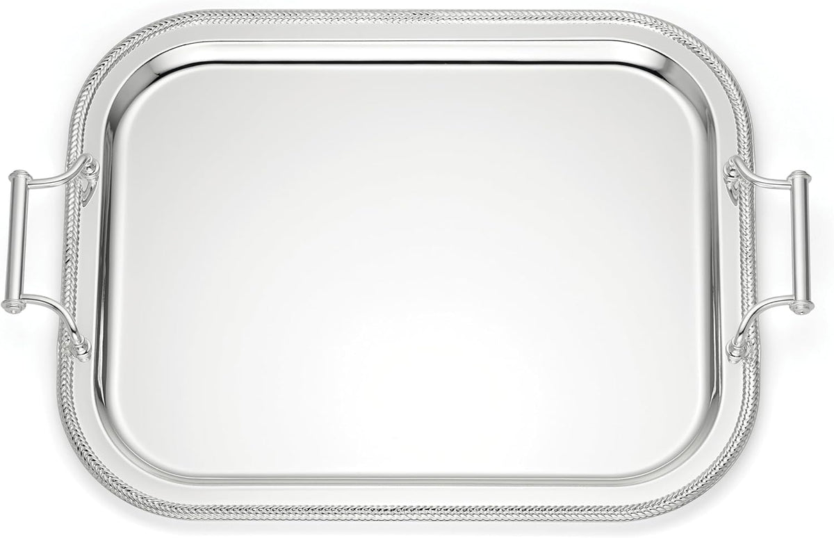 & Barton Silverplate Rectangular Serving Tray, Coffee Table Decor | mirror finish, hand wash only | handles for easy