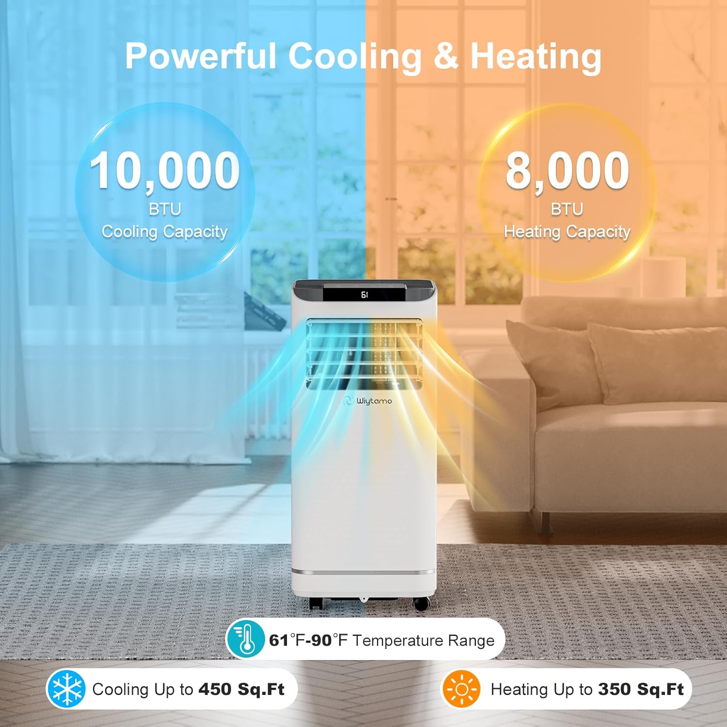 10,000 BTU Portable Air Conditioners, 4 in 1 Portable AC Unit, Cool, Heat, Dehumidifier & Fan