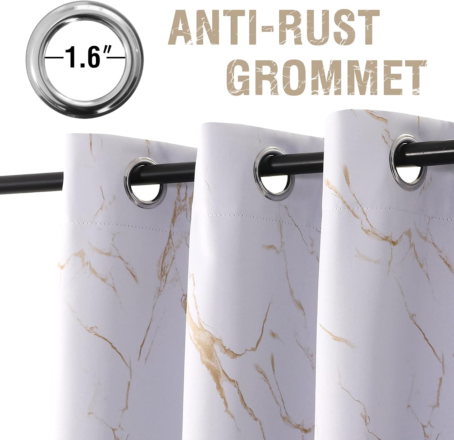 100% Blackout Curtains 2 Panels Set Marble Designs Printed Drapes Thermal Curtains for Bedroom
