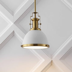 10" Brass Gold/White Modern Industrial Iron LED Dome Pendant Light, Adjustable Hanging Fixture for Kitchen Island or