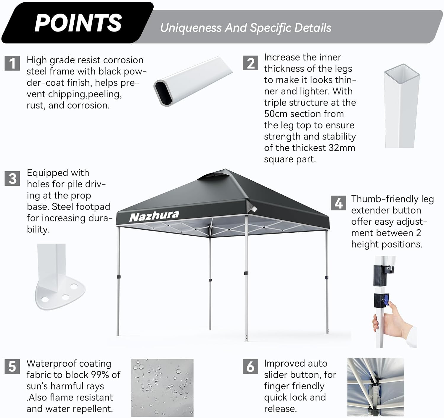 10' x 10' Pop Up Canopy Tent with Sand Weight Bag, Awing Freestanding Sun Shelter for Picnic and Camping - Gray