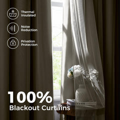 100% Blackout Curtains, Double Layer Ivory Curtains, Black Out Curtain with Sheer Overlay, Room