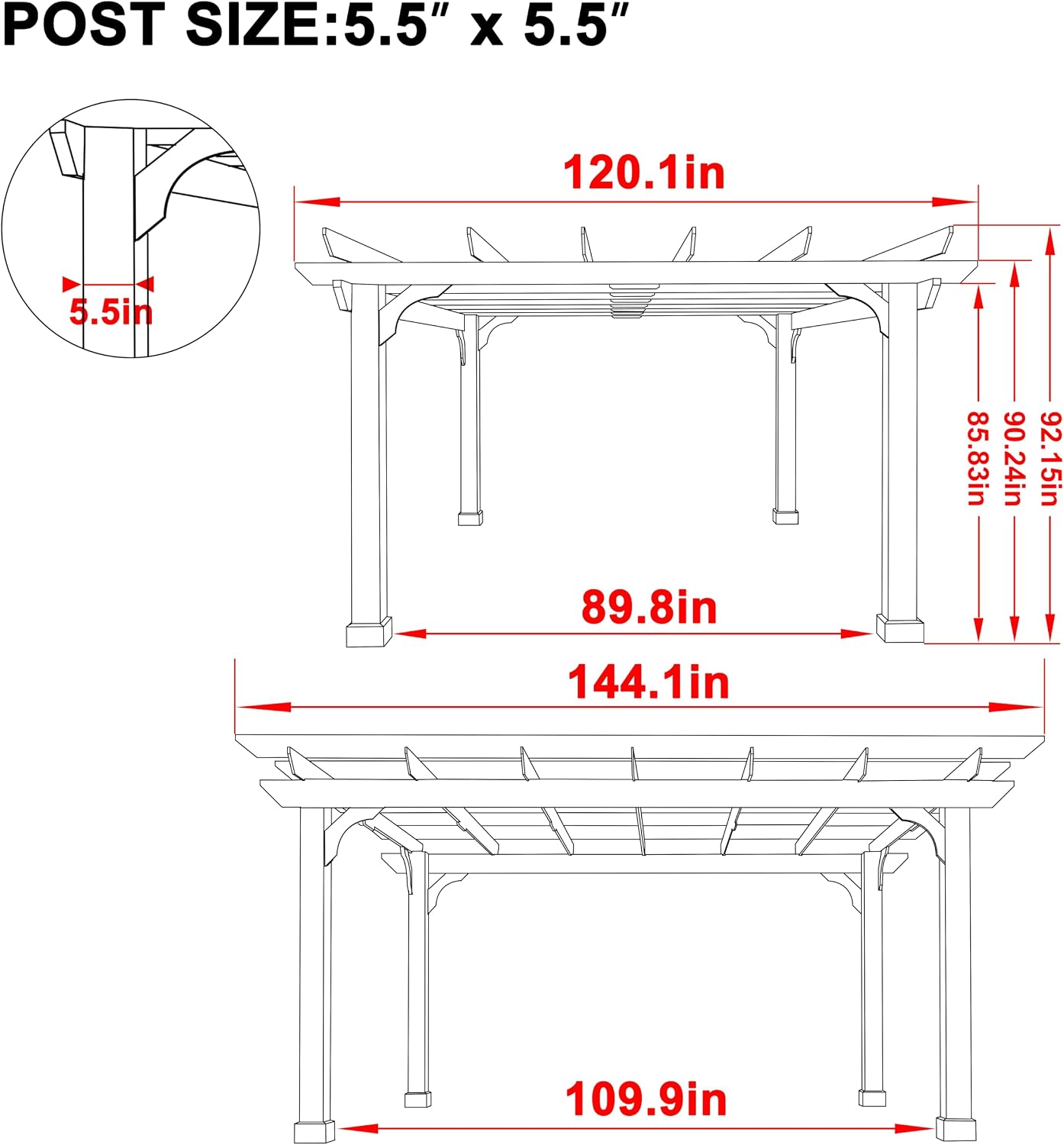 10' x 12' Patio Pergola, Cedar Wood Pergolas with Solid Structure, Pergola Kits