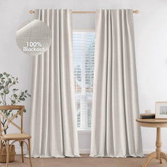 100% Blackout Curtains Linen Curtains & Drapes 2 Panels Set for Bedroom Back Tab Living Room Darkening
