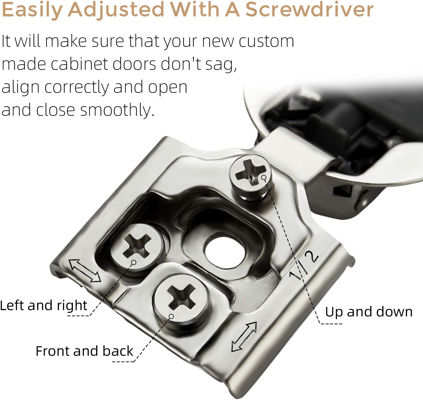 10 Pack 5 Pairs 1/2 inch Overlay Soft Close Hinges Hinges Satin Nickel Hidden Hinges Stainless Steel Concealed Hinge