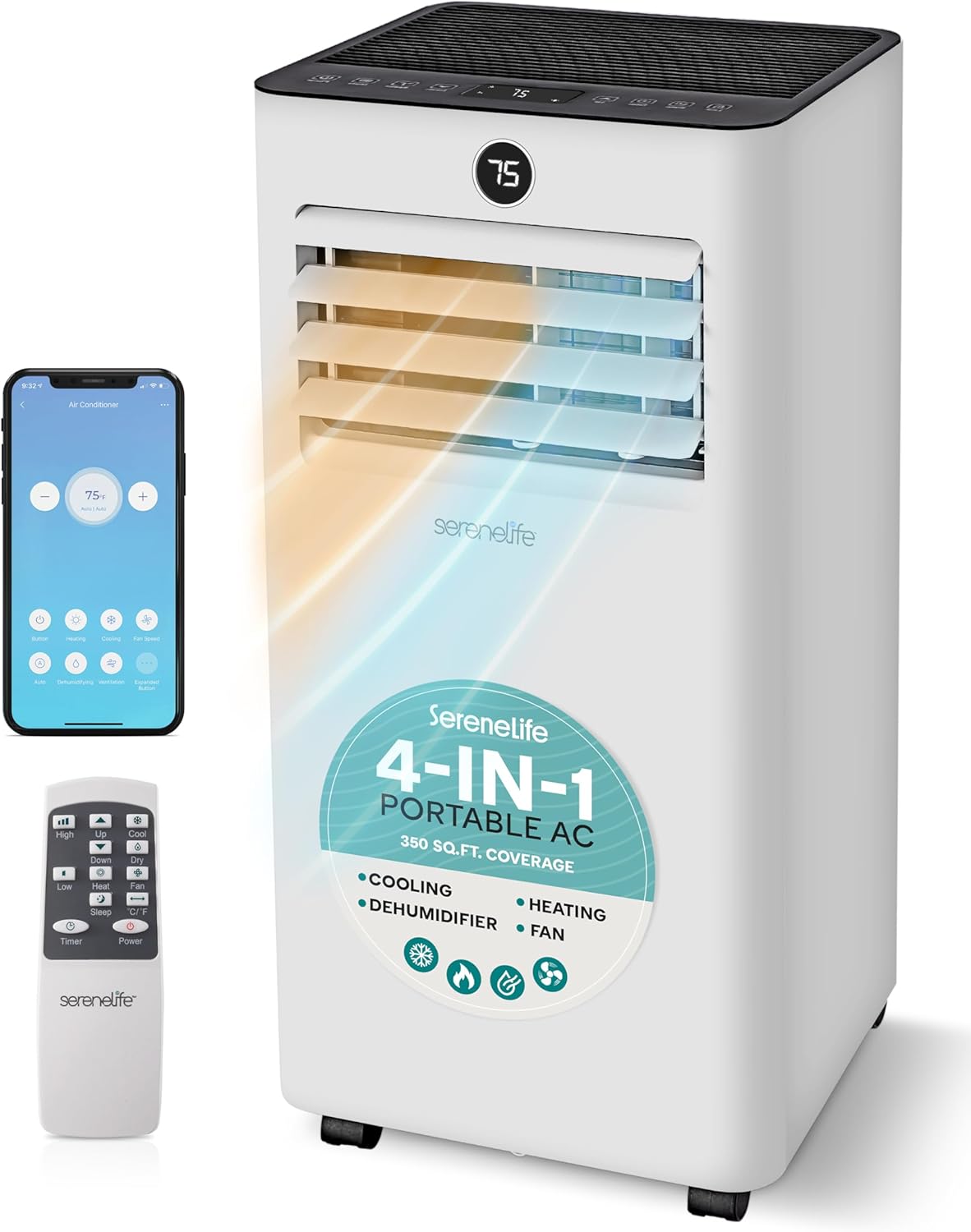 10,000 BTU Portable Air Conditioner and Heater, Small AC with Dehumidifier and Fan, Wifi Function