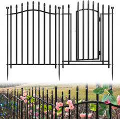 10 Panels No Dig Decorative Garden Fence with Gate - 32in H x 22.5ft L, Reinforced Square Tube Rustproof Tall Animal