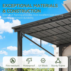 10' x 14' Lean to Gazebo, Upgraded Hardtop Outdoor Pergola with Sloping Galvanized Steel Roof