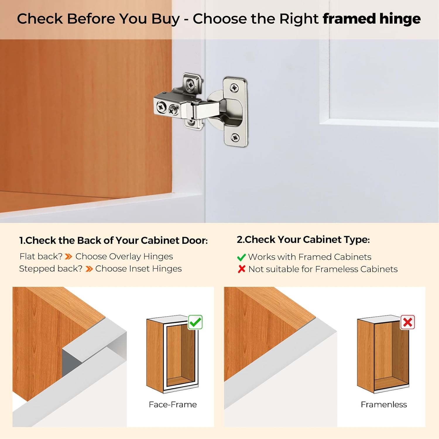 10 Pack 5 Pairs Short Arm Kitchen Cabinet Hinges for 1/2 Inch Overlay Cabinet, Brushed Nickel 105 Degree Opening Angle
