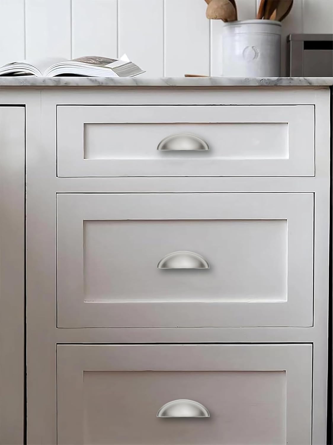 10 Pack 4" Drawer Pulls Brushed Satin Nickel Cabinet Cup Pulls Kitchen Hardware Cabinet Handles Drawer Handles Knobs 4