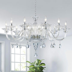 10 Light Crystal Chandelier, Modern Dining Room Lighting Fixture, Clear Pendant Light with Crystal Ball for Bedroom Livingroom, D37xW37xH22, E12 Socket