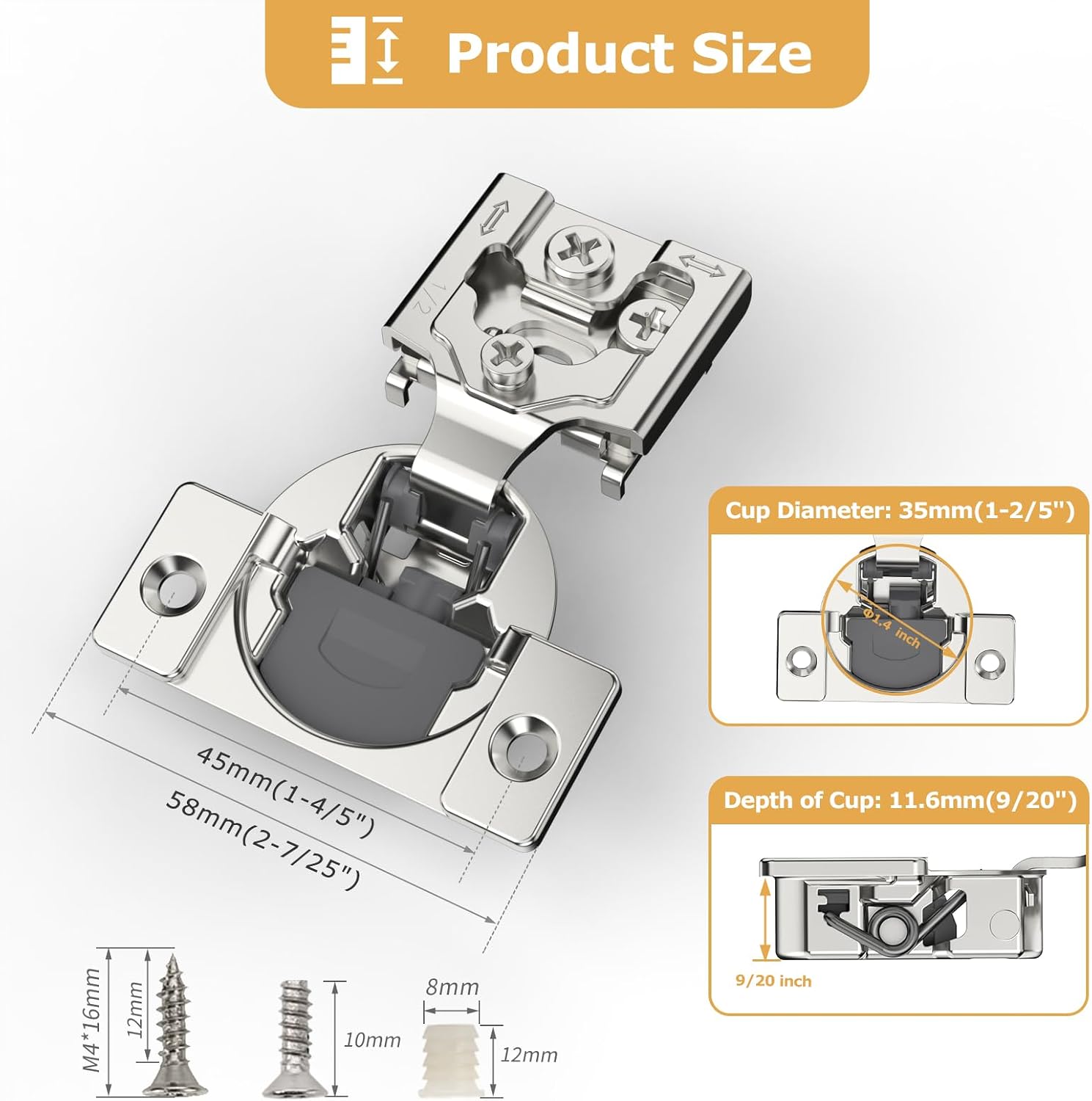 10 Pieces Soft Closing Cabinet Hinges, 1/2 inch Overlay Cabinet Hardware Hinges Nickel Plated- 105 Degree