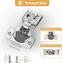 10 Pieces Soft Closing Cabinet Hinges, 1/2 inch Overlay Cabinet Hardware Hinges Nickel Plated- 105 Degree