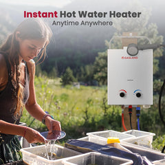 1.32 GPM Portable Gas Tankless Water Heater, Outdoor Propane Camping Water Heater, 5L, White, AS132