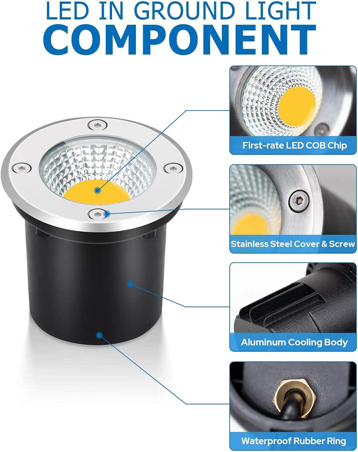 10-Pack 12W LED Low Voltage Landscape Well Lights, Stainless Steel | 12-24V AC/DC, Waterproof, 3000K Warm White