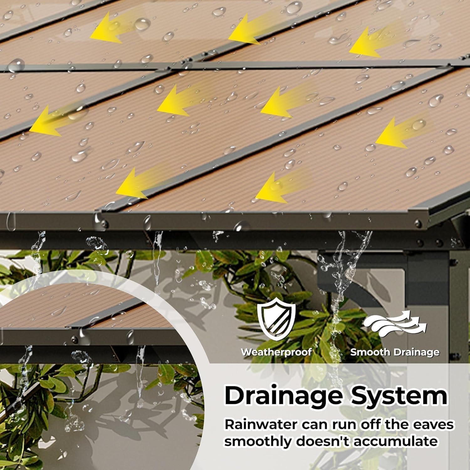 10'X14' Hardtop Wall Mounted Gazebo with Gutters & Galvanized Steel Roof, 60MPH Wind Resistance