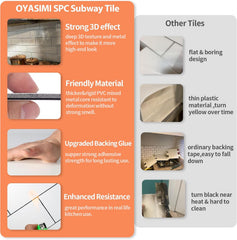 10- Sheet Polished White Peel and Stick Backsplash, 12''Luxury PVC Ceramic Look Self Stick Subway , Waterproof Peel