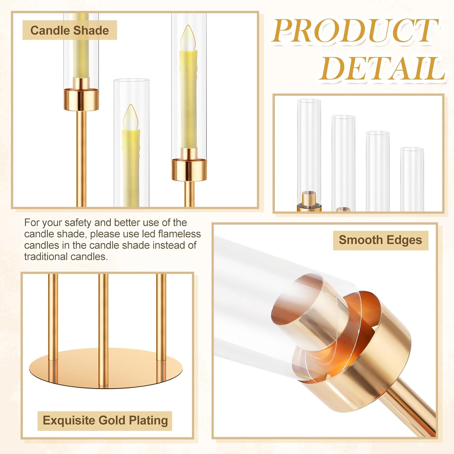 10 Set 3 Arm Candelabra Centerpiece 33.8 Inch Candle Holder Gold Candelabra Metal Floor Pillar Candlesticks for Tables Wedding Home Party Decoration
