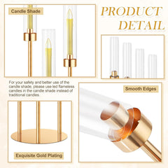 10 Set 3 Arm Candelabra Centerpiece 33.8 Inch Candle Holder Gold Candelabra Metal Floor Pillar Candlesticks for Tables Wedding Home Party Decoration