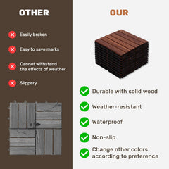 10 Pack Acacia Wood Interlocking Deck Tiles, 12x12 Outdoor Flooring, Non-Slip & Weather Resistant, Easy DIY Patio Tiles