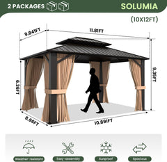 10'x12' Hardtop Gazebo, Galvanized Steel Double Roof Canopy with Heavy-Duty Steel Frame