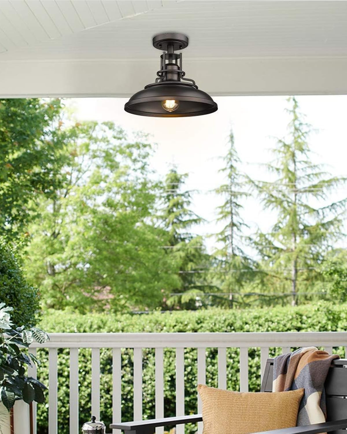 1-Light Semi Flush Mount Light Fixture, 12" Farmhouse Outdoor Ceiling Light for Hallway, Porch, Laundry, Foyer