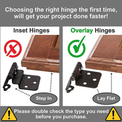 1/2" Overlay Matte Black Cabinet Hinges (5 Pair -10 Pcs) Self Closing Bath & Kitchen Cabinet Hinges Black Flush Mount