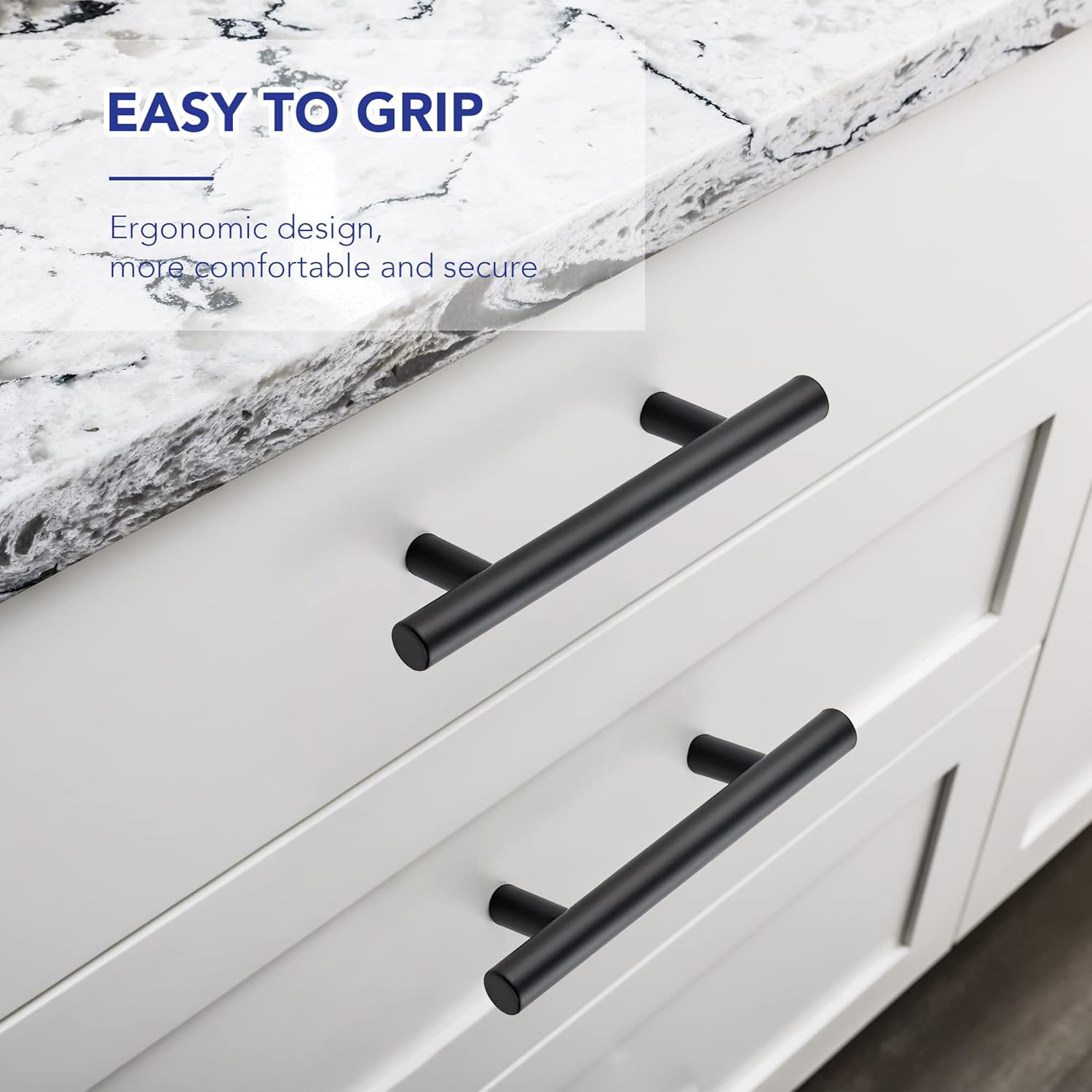 10 Pack Cabinet Handles with 3 Inch (76mm) Hole Center Matte Black Cabinet Pulls Stainless Steel Drawer Pulls, Kitchen