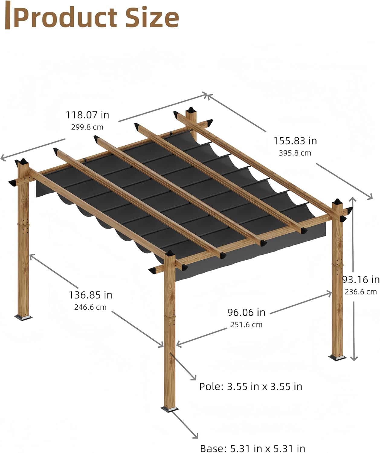 10' X 13' Outdoor Pergola with Retractable Canopy Aluminum Pergola Faux Wood Metal Pergolas Gazebo for Backyard, Deck