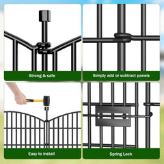10 Panels No Dig Decorative Garden Fence with Gate - 48 in (H) x 22.6 ft (L), Dog Fence Outdoor for Yard, Rustproof